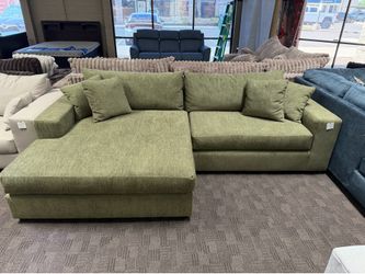 Sage green deep comfy sectional sofa
