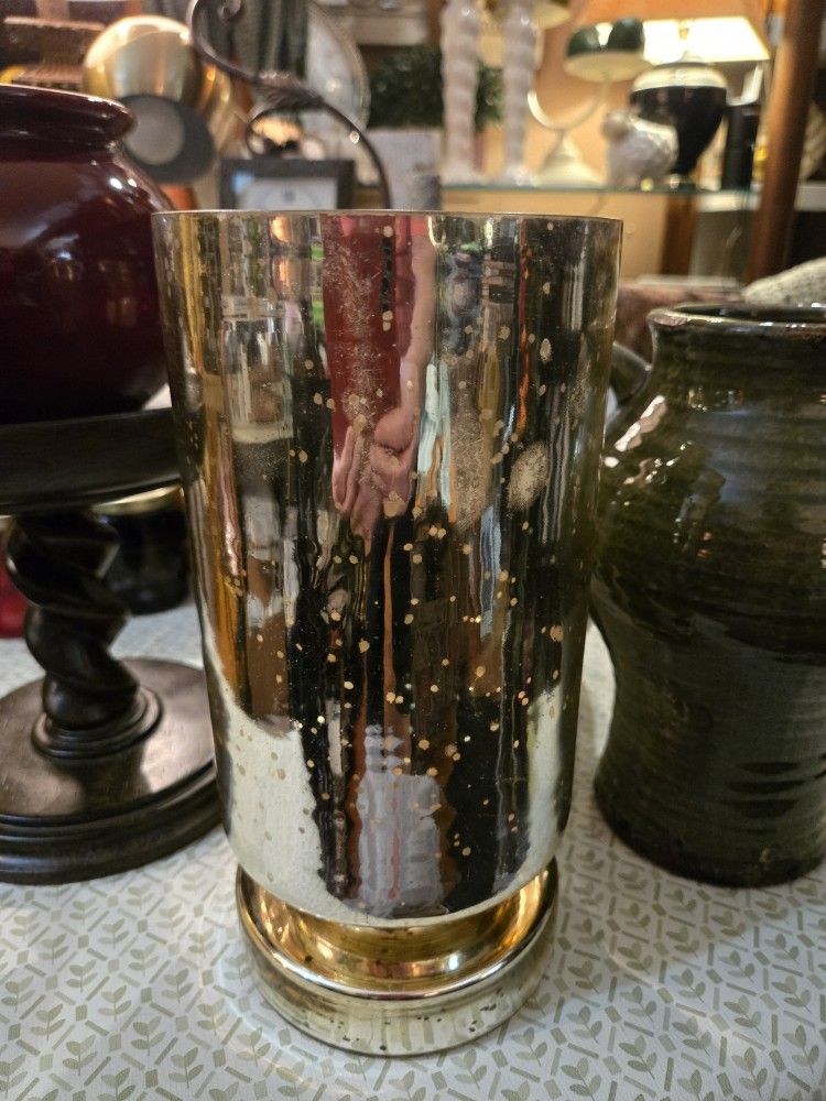 Unique Candle.holder, Gold Mercury Glass
