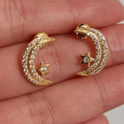 Gold moon ear studs 