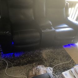 Leather LIVINGROOM Set. Reclining LED Seating.
