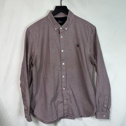 Fred Perry Oxford Gingham Button Down Shirt Men Large Red Blue 100% Cotton M7295