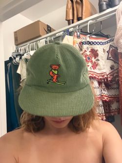 Grateful Dead Green Corduroy Hat with Bear decal