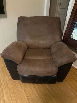 Brown Microfiber Recliner Chair and couch and table