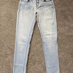 Low Rise Light Blue Jeans; size 7
