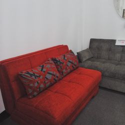 Plush Loveseat Sofa Bed in Red Stain Resistant Fabric 