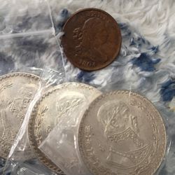 Moneda De Medio Centavo De 1805. Y 3 Monedas De 1 Dollar de Coleccion
