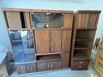 Vintage 80s Oak 2-Piece Wall Unit & Bookshelf Set – Great Condition