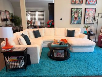 Living Spaces Prestige Down Custom Soft Sectional - Oslo White Fabric