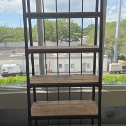 Antique Steel And Pine Industrial Ladder Style Bookshelf