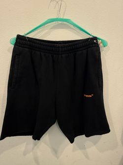 Off-White Men's Black/Orange Fleece Sweat Shorts Diagonal Stripe Logo Sz S
