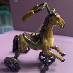 Vintage Ornament Metal Horse On Wheels Never Used 