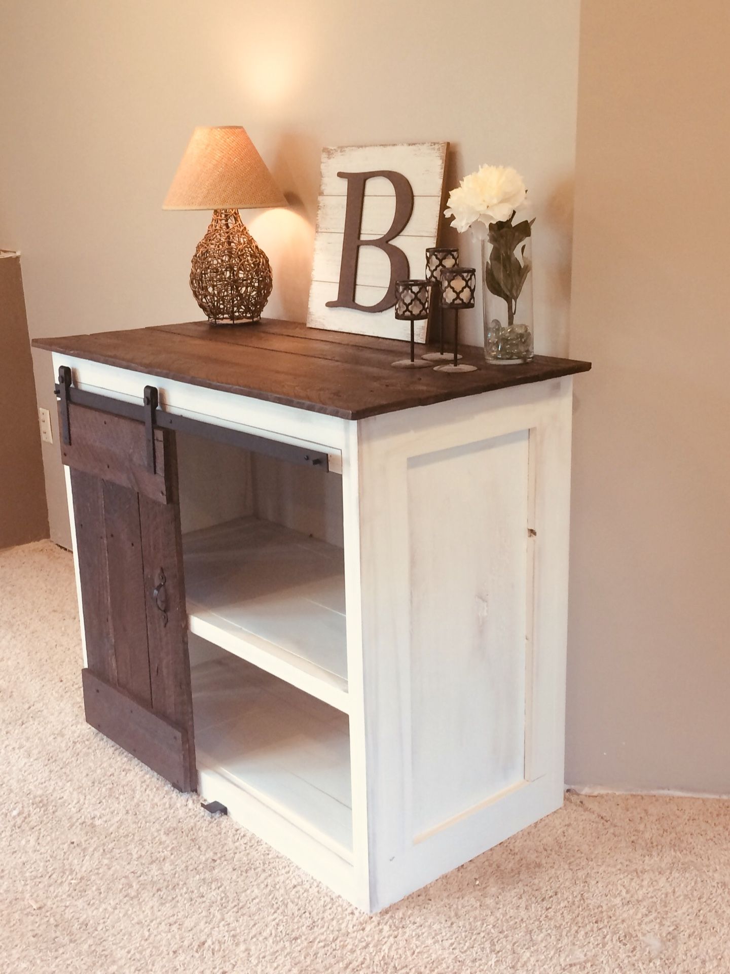 Rustic barn wood w/sliding barn wood door entertainment center/vanity/dresser/extra storage
