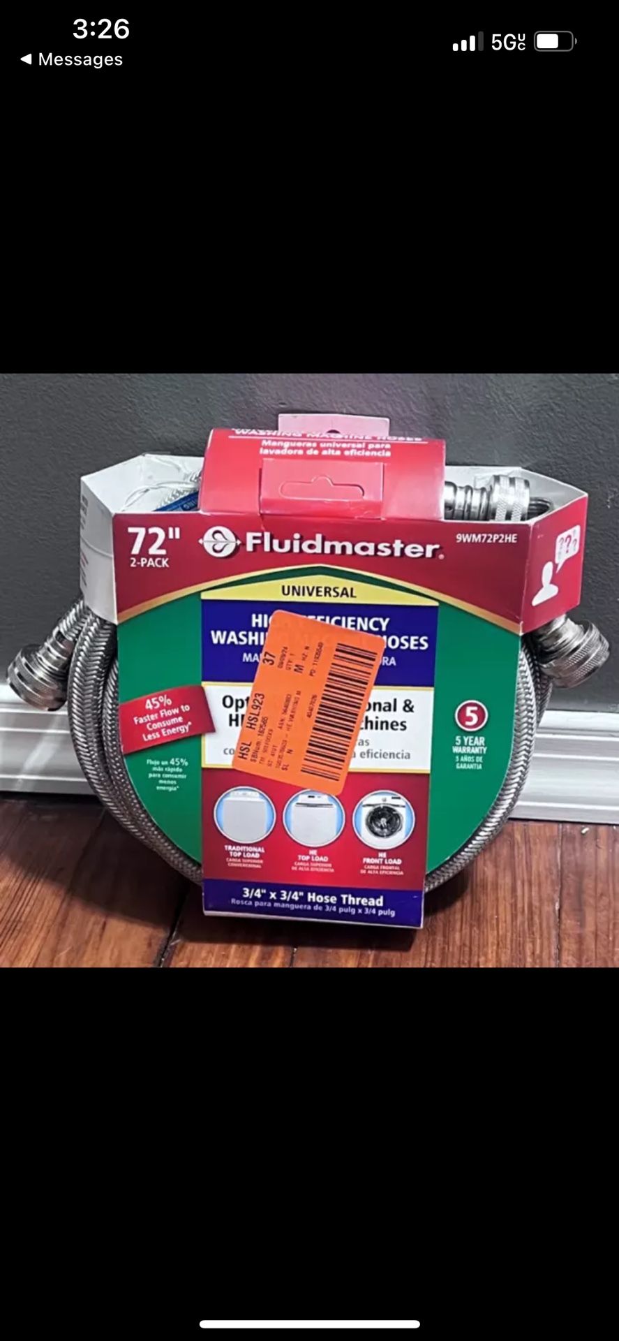 Fluidmaster Universal 3/4 in x 6 ft Stainless Steel Washing Machine Hose(2-Pack)