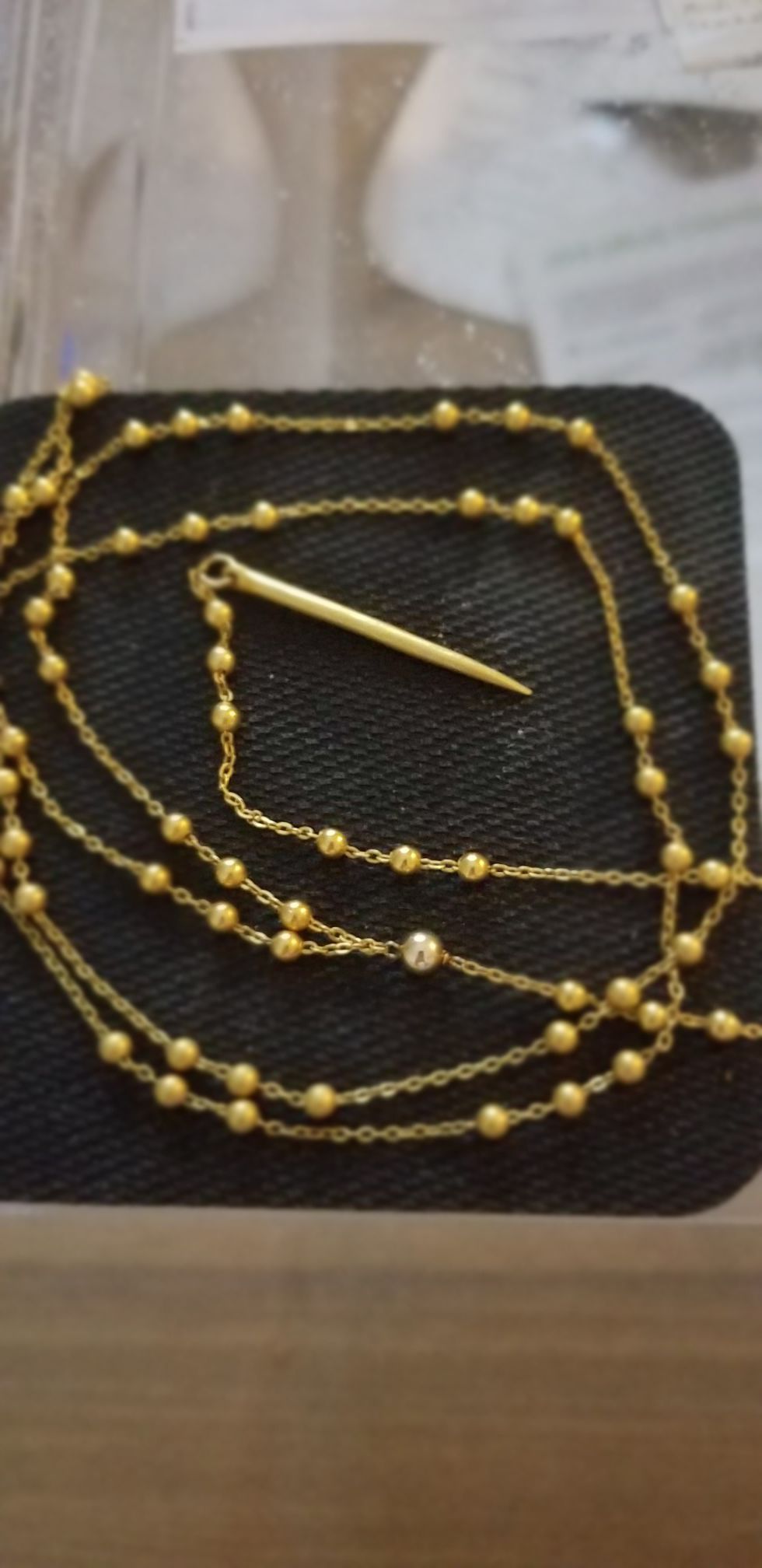 Beaded Y Gold Plated Necklace w/Point End