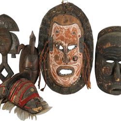 4 Primitive Carved Wood African Masks 