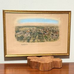 Antique 1907 Framed Hand Colored Lithograph Birds Eye View Of The University Of North Carolina At Chapel Hill By Richard Rummell Art History Decor Col