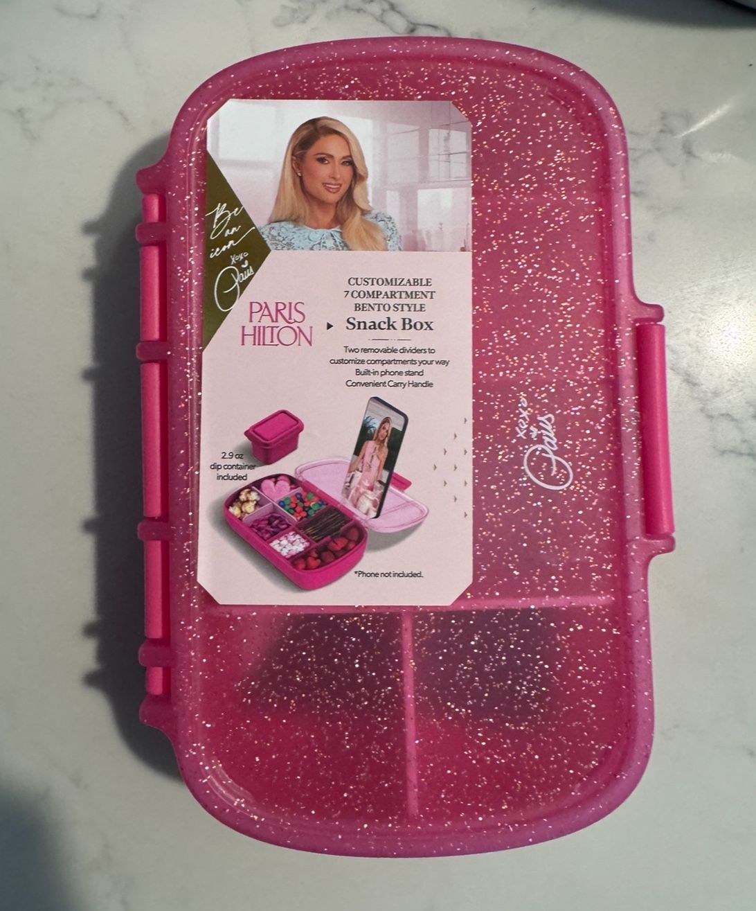 Paris Hilton Bento Style Snack Box, Glitter Infused Lid, Raspberry (New) (w/Tags)