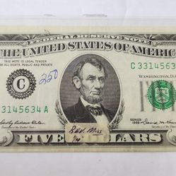 $5 1969 Obstructed Print Error