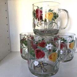 Big Glass Mugs Hand-Painted Strawberry 4