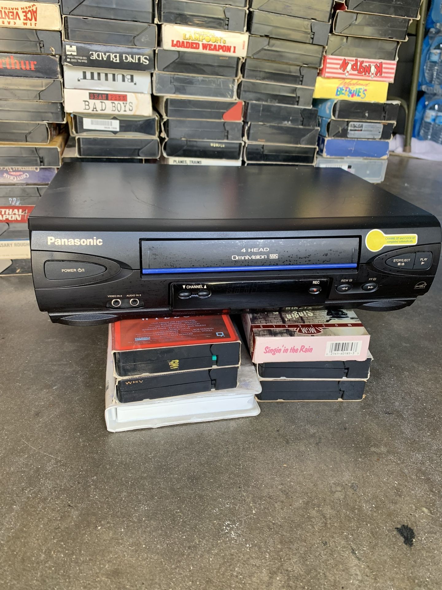 Lot of over 160 VHS tapes including Panasonic VHS player in working conditions