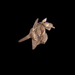 Birds & Bloom Premier Edition 1995 Carved Pewter Hummingbird & Flower Pin Brooch