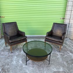 Leather Vintage Antique Mid Century Modern Chairs