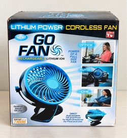UNOPENED Go Fan Rechargeable Cordless Lithium-Ion Fan – Portable Desk & Clip-On Fan