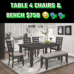 SALE TABLE 4. Chairs & Bench $750 NEW