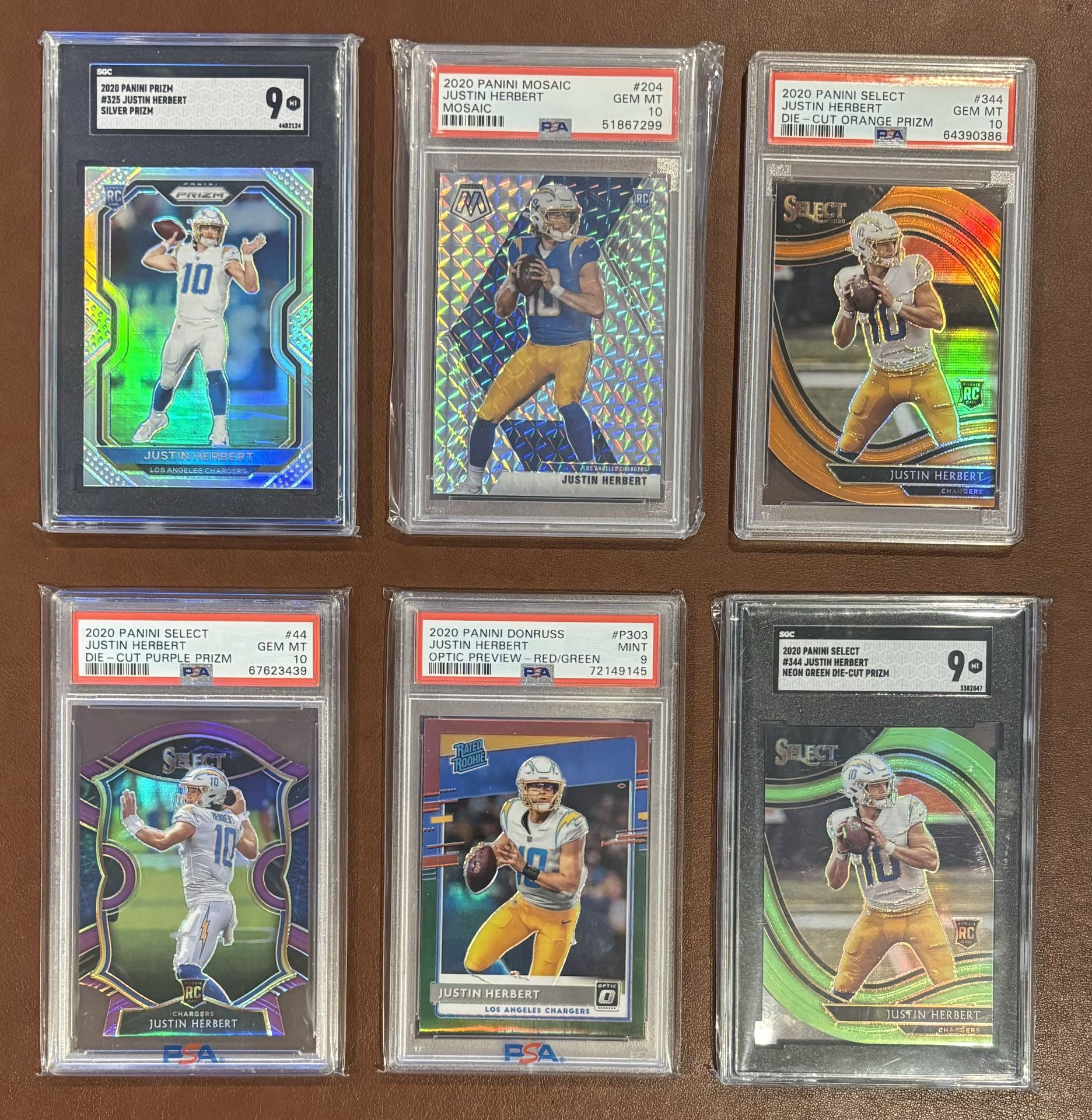 Justin Herbert 2020 Panini Prizm Select Optic Mosaic PSA 10 Lot