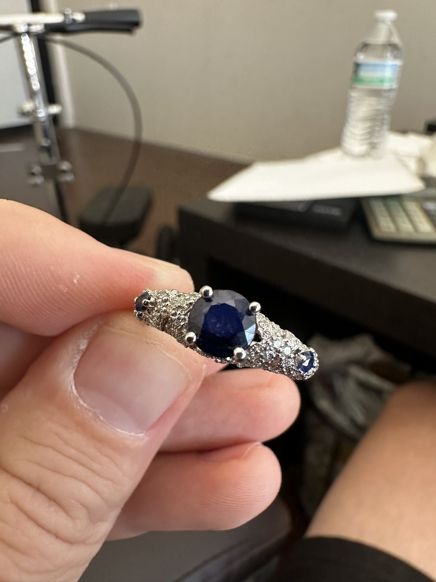 14k Solid White Gold Natural Sapphire And Diamond Ring