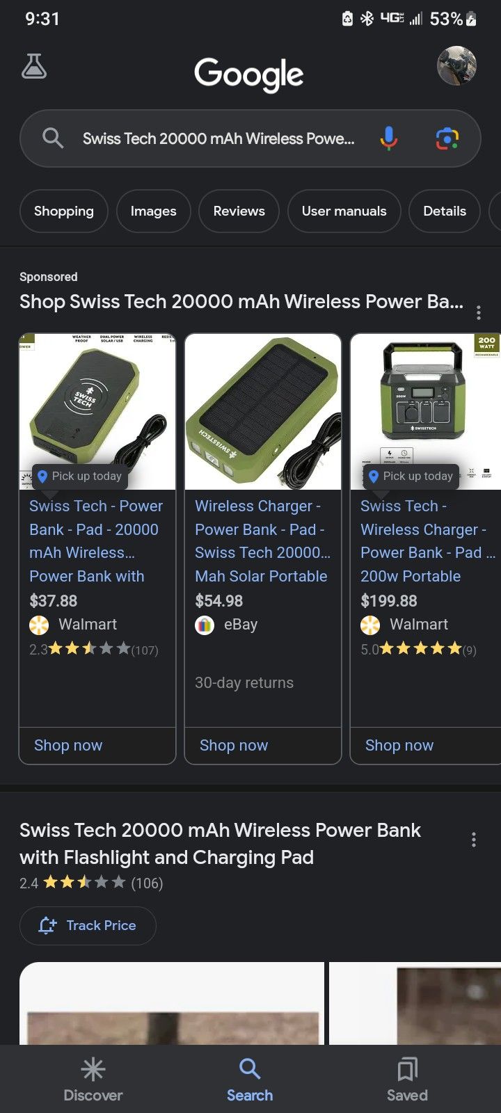 Swiss tech 200,000 mah Solar Powered Flashlight Power Bank