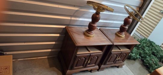 Pair of Vintage 1970s Nightstands with Built-In Lamps – Mid-Century End Tables