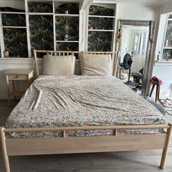 Queen Bed Frame, mattress, & 2 Side Tables 