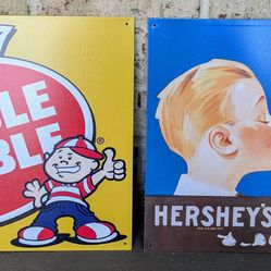 2 Tin Signs - Hershey's Kisses & Dubble Bubble - MADE IN USA