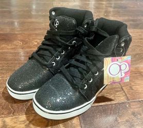 Brand New Girls Size 5 Op Ocean Pacific Black Sparkle High Top Tennis Shoes Sneakers
