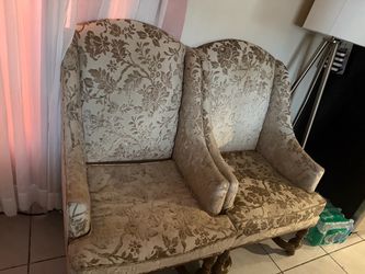 Pair of Floral Wingback Armchairs