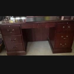  Mahogany Color Executive Office Desk W/ filing cabinet