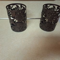 Set Of Brown Metal Candle Holders