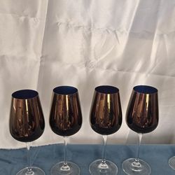 6 Pier 1 Imports Hand Blown Copper finish Wine Glass and Fluted Champagne glass