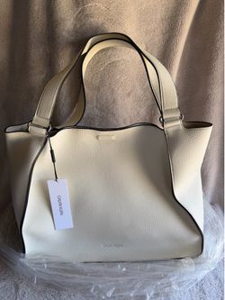 Calvin Klein Women’s Ivory Tote Bag w/ Pouch, Double Handles, Inner Pockets