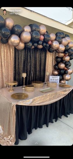 Rose gold and black birthday party decoration