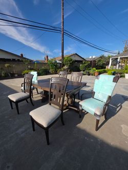 Dark Wood Dining Table Set with 6 Chairs