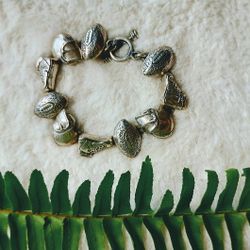 Vintage, 90s Sterling Silver Football Themed Charm Bracelet, Body Con, Game Day