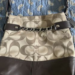 Authentic Coach Signature & Leather Light Brown And Dark Brown