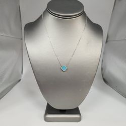 Elegant 925 Sterling Silver Single  Turquoise Clover Pendant Necklace 17.5"