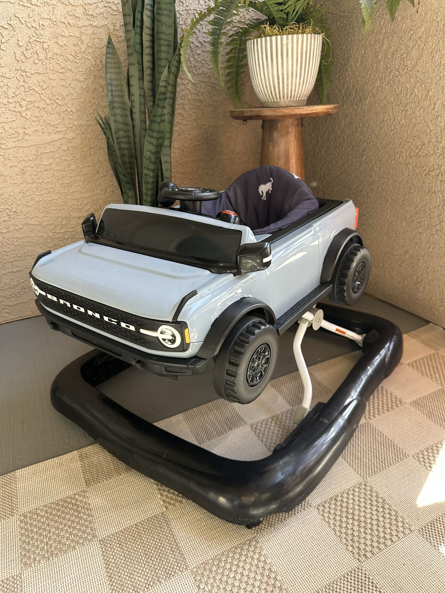 Bright Starts Ford Bronco 4-in-1 Blue Grey Baby Activity Center & Push Walker Bouncer with Removable Interactive Steering Wheel -Toy, 6 Months and up