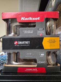 NEW Kwikset SmartKey Door Lever & Deadbolt Combo - Satin Nickel