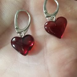 Cognac Amber Heart Earrings 