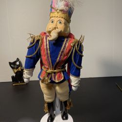 ENESCO Nutcracker  Vintage 1990s King Porcelain Fabric Wood Metal Holder