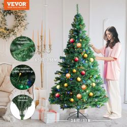 VEVOR Christmas Tree, 6.5ft Prelit Artificial Xmas Tree, Full Holiday Decor Tree with 450 Multi-Color LED Lights, 1227 Branch Tips, Metal Base for Hom
